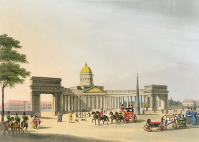Vue de la place de Kassan et de la cathédrale à Saint-Pétersbourg, illustration pour octobre de 